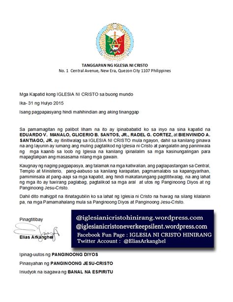 sample letter to iglesia ni cristo for election